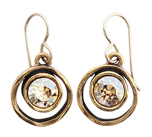 Patricia Locke Skeeball Goldtone Round Double Ring Crystal Earrings, Golden Shadow EF0619G