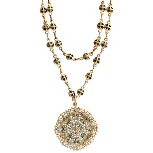 Catherine Popesco 14k Gold Plated Filigree Medallion Beaded Chain Necklace, 20.5