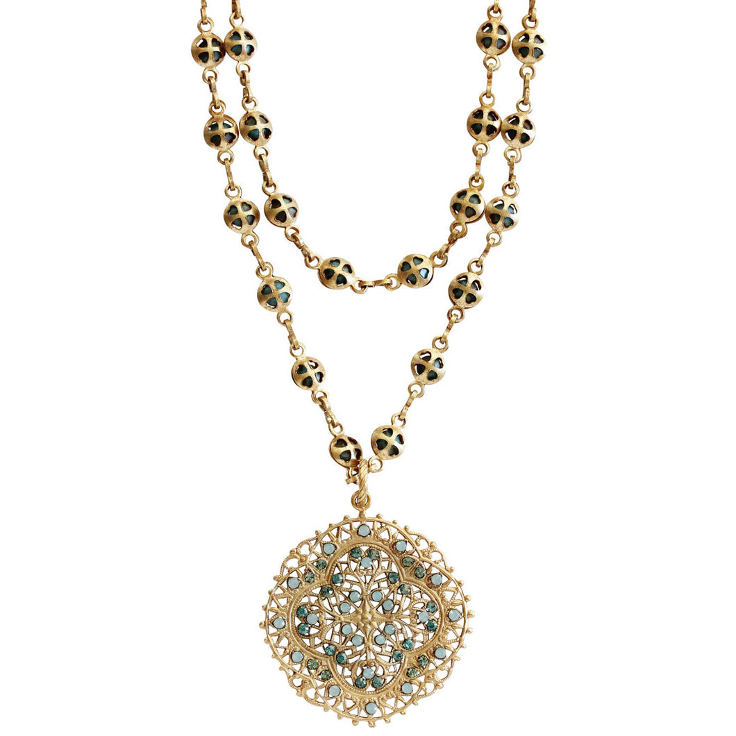 Catherine Popesco 14k Gold Plated Filigree Medallion Beaded Chain Necklace, 20.5