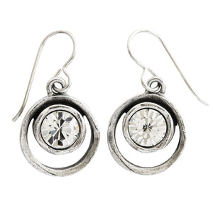 Patricia Locke Skeeball Sterling Silver Plated Swarovski Round Earrings, All Crystal EF0619S