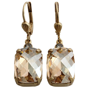 Catherine Popesco 14k Gold Plated Crystal Rectangular Earrings, 6560G Champagne