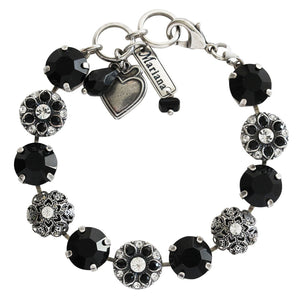 Mariana "Checkmate" Silver Plated Filigree Floral Mosaic Statement Crystal Bracelet, Black Clear 4213 280-1