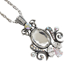 Mariana "On A Clear Day" Silver Plated Ornate Oval Scroll Pendant Crystal Necklace, 5023/5 0011AB