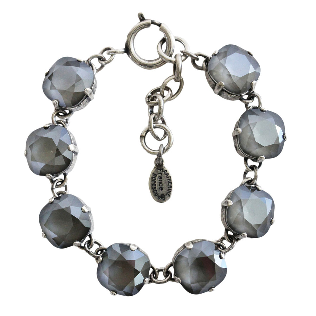 Catherine Popesco Sterling Silver Plated Crystal Round Bracelet, 1696 Dark Gray