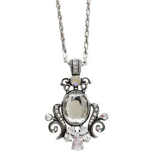 Mariana "On A Clear Day" Silver Plated Ornate Oval Scroll Pendant Crystal Necklace, 5023/5 0011AB