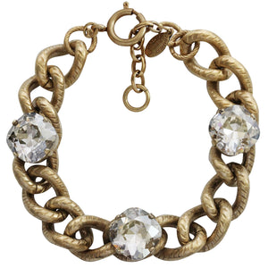 Catherine Popesco 14k Gold Plated Link Chain Triple Crystal Bracelet, 1799G Shade