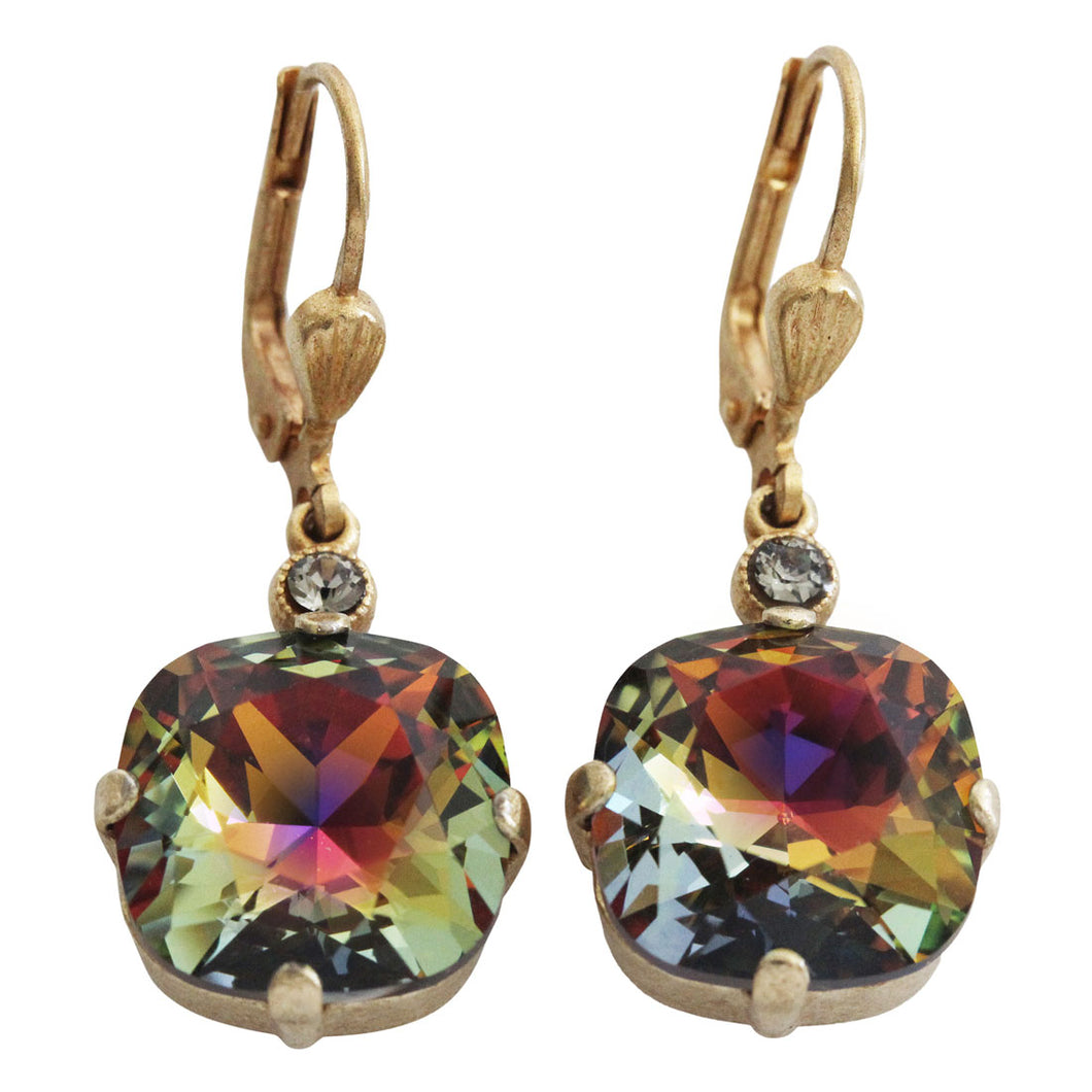 Catherine Popesco 14k Gold Plated Crystal Round Earrings, 6556G Volcano (Oil Spill) * Limited Edition *