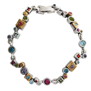 Patricia Locke Garden Path Sterling Silver Gold Plated Swarovski Mosaic Geometric Art Bracelet, 7.25" Multi Color Rainbow BR0372S Fling