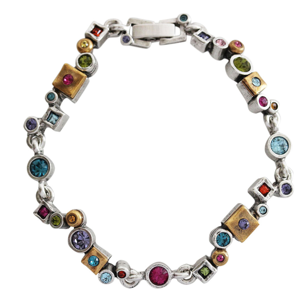 Patricia Locke Garden Path Sterling Silver Gold Plated Swarovski Mosaic Geometric Art Bracelet, 7.25