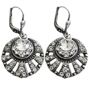 Catherine Popesco Sterling Silver Plated Art Deco Sunburst Crystal Earrings, 4705 Clear