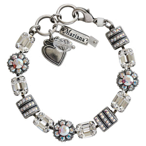 Mariana "On A Clear Day" Silver Plated Baguette Rectangle Floral Crystal Bracelet, 4099 001AB