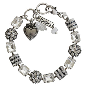 Mariana "On A Clear Day" Silver Plated Baguette Rectangle Floral Crystal Bracelet, 4099 001001