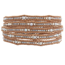Chan Luu Grey Mix Seed Bead Wrap Bracelet on Beige Leather BS-4822