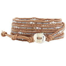 Chan Luu Grey Mix Seed Bead Wrap Bracelet on Beige Leather BS-4822