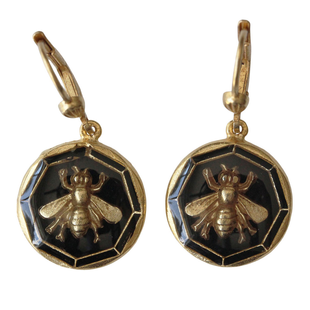 Catherine Popesco 14k Gold Plated Enamel Bee Earrings, 9832G Black