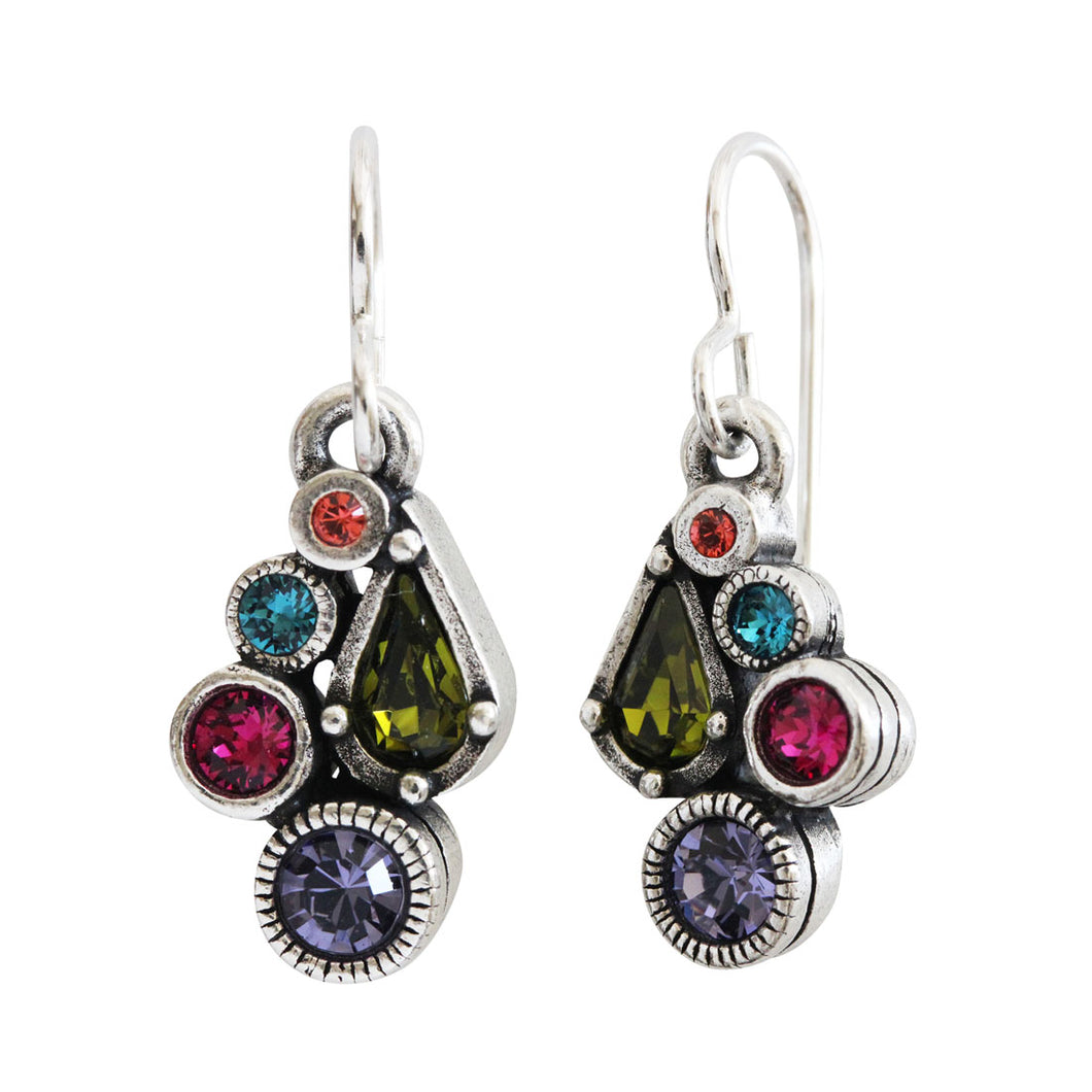 Patricia Locke Bitty Sterling Silver Plated Petite Mosaic Swarovski Earrings, EF1038S Celebration