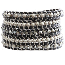 Chan Luu Grey Mix on Natural Black Leather Wrap Bracelet BS-3319