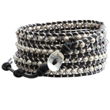 Chan Luu Grey Mix on Natural Black Leather Wrap Bracelet BS-3319