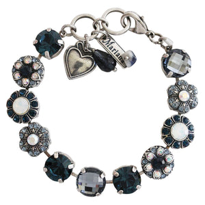 Mariana "Mood Indigo" Silver Plated Large Round Floral Statement Crystal Bracelet, 4284 1069
