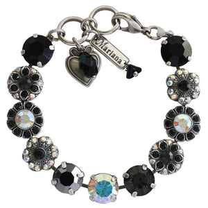 Mariana "Tuxedo" Silver Plated Large Round Floral Statement Crystal Bracelet, 4284 3701