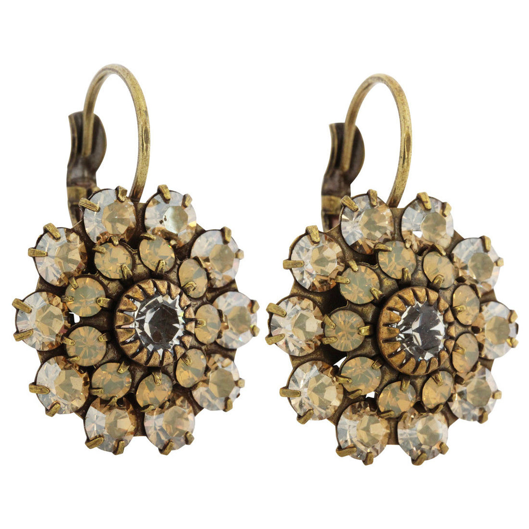 Liz Palacios Antiqued Brass Large Flower Swarovski Crystal Earrings, SE-69 Colorado