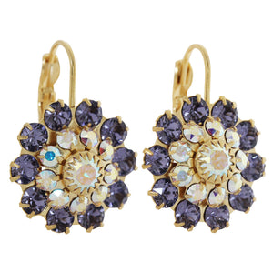 Liz Palacios 14k Gold Plated Large Flower Swarovski Crystal Earrings, JE-81 Purple AB