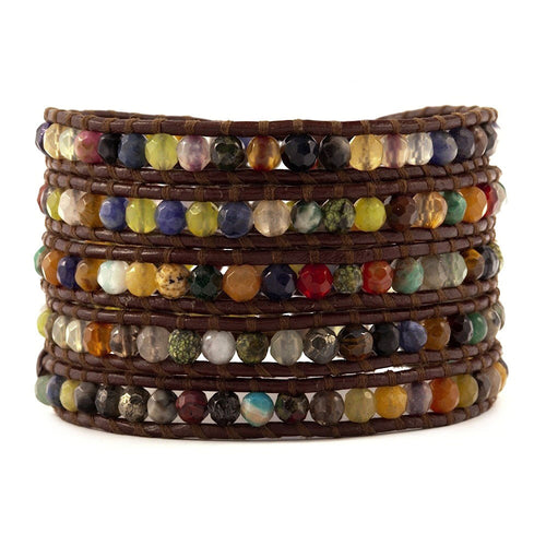 Chan Luu Multi Stone Mix on Brown Leather Wrap Bracelet BS-1289