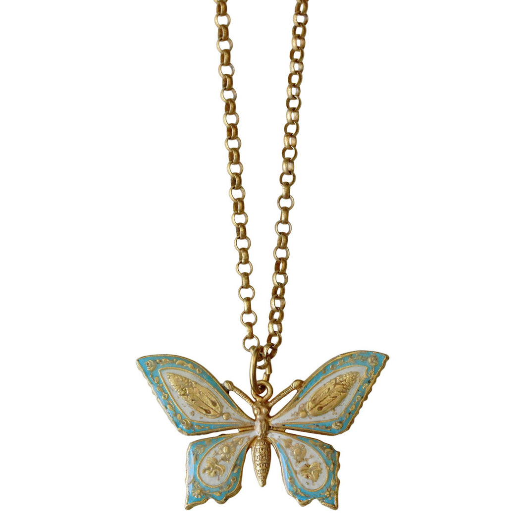 Catherine Popesco 14k Gold Plated Enamel Butterfly Necklace, LE117 Blue