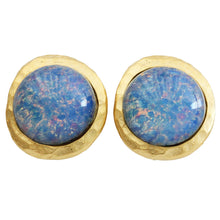 Kenneth Jay Lane Goldtone Simulated Blue Opal Hammered Clip On Earrings 1524ESGBU