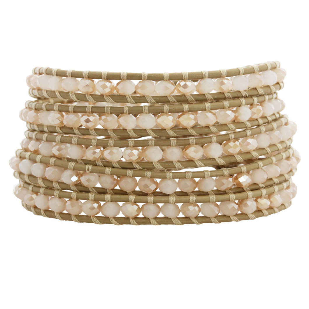 Chan Luu Crystal Champagne Petal Leather Wrap Bracelet BS-3469