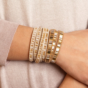 Chan Luu Crystal Champagne Petal Leather Wrap Bracelet BS-3469