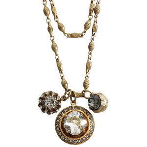 Catherine Popesco 14k Gold Plated Crystal 3 Charm Double Strand Layered Necklace, 21" 1361G Shade