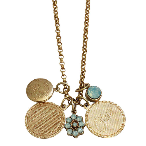 Catherine Popesco 14k Gold Plated 5 Charm Amour Oui Crystal Necklace, 18.5
