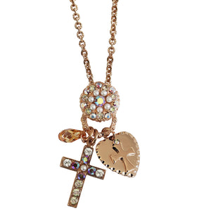 Mariana "Aurora" Rose Gold Plated Cross Charms Pendant Crystal Necklace, 52021/3 1093rg