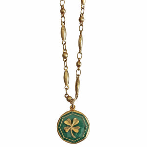 Catherine Popesco La Vie Parisienne 14k Gold Plated Enamel Lucky Four Leaf Clover Shamrock Pendant Necklace, 1057G Green