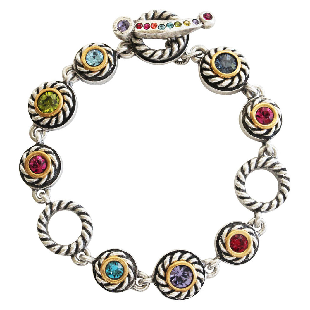 Patricia Locke Coriolis Sterling Silver Plated Round Twisted Rope Ring Swarovski Bracelet, 7