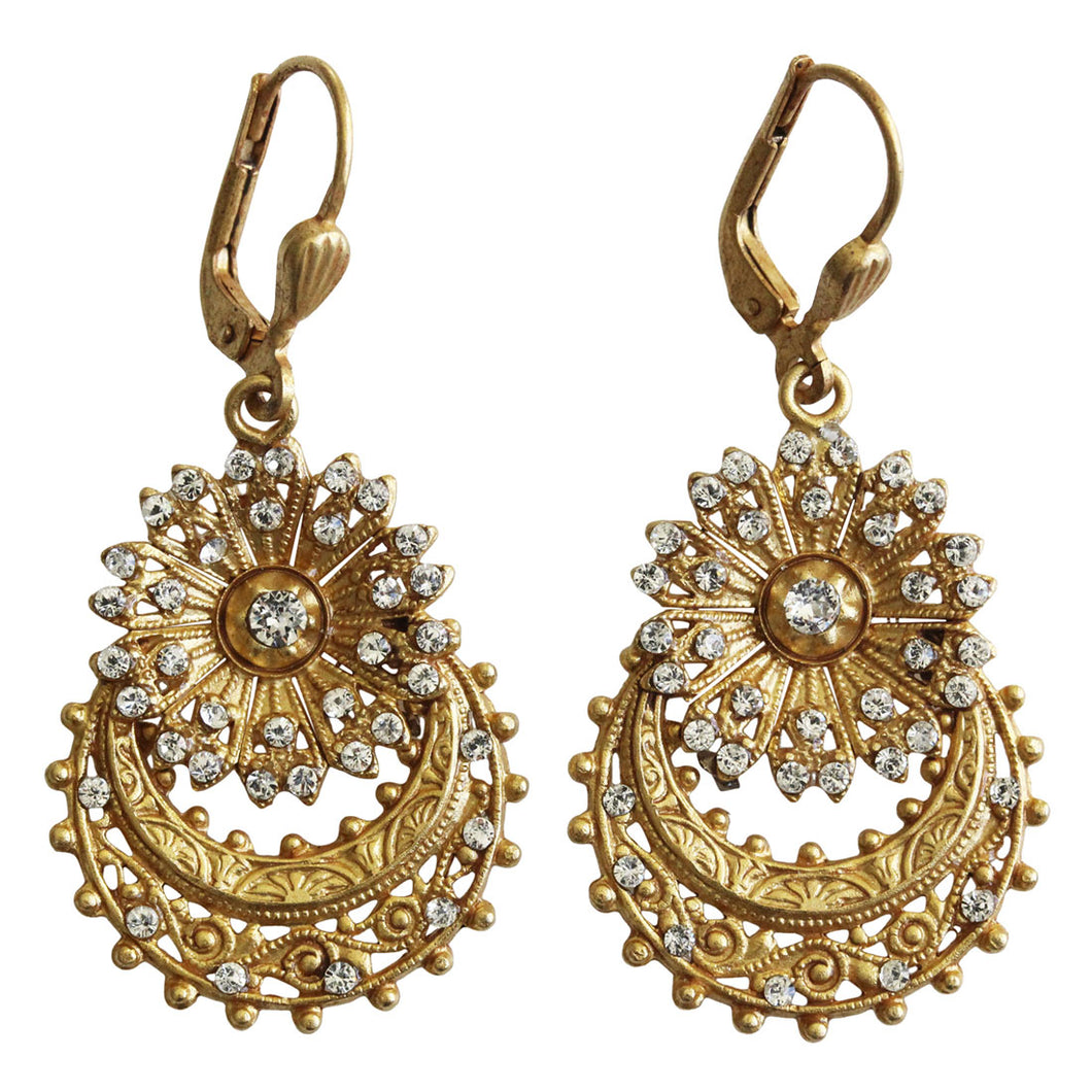 Catherine Popesco La Vie Parisienne 14k Gold Plated Crescent Flower Floral Crystal Earrings, 9329G Clear