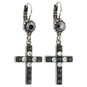 Mariana "Tuxedo" Silver Plated Cross Dangle Crystal Earrings, 1247 3701