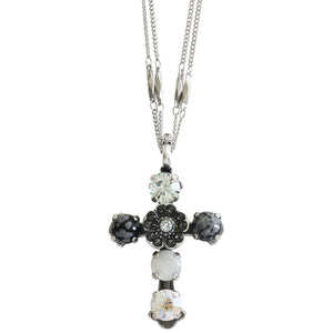 Mariana "Zulu" Silver Plated Flower Cross Pendant Crystal Necklace, 5127 M1080