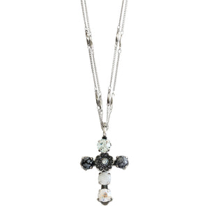 Mariana "Zulu" Silver Plated Flower Cross Pendant Crystal Necklace, 5127 M1080