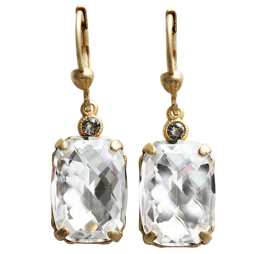 Catherine Popesco 14k Gold Plated Crystal Rectangular Earrings, 6560G Clear