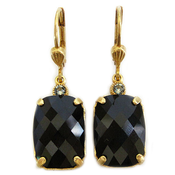 Catherine Popesco 14k Gold Plated Crystal Rectangular Earrings, 6560G Jet