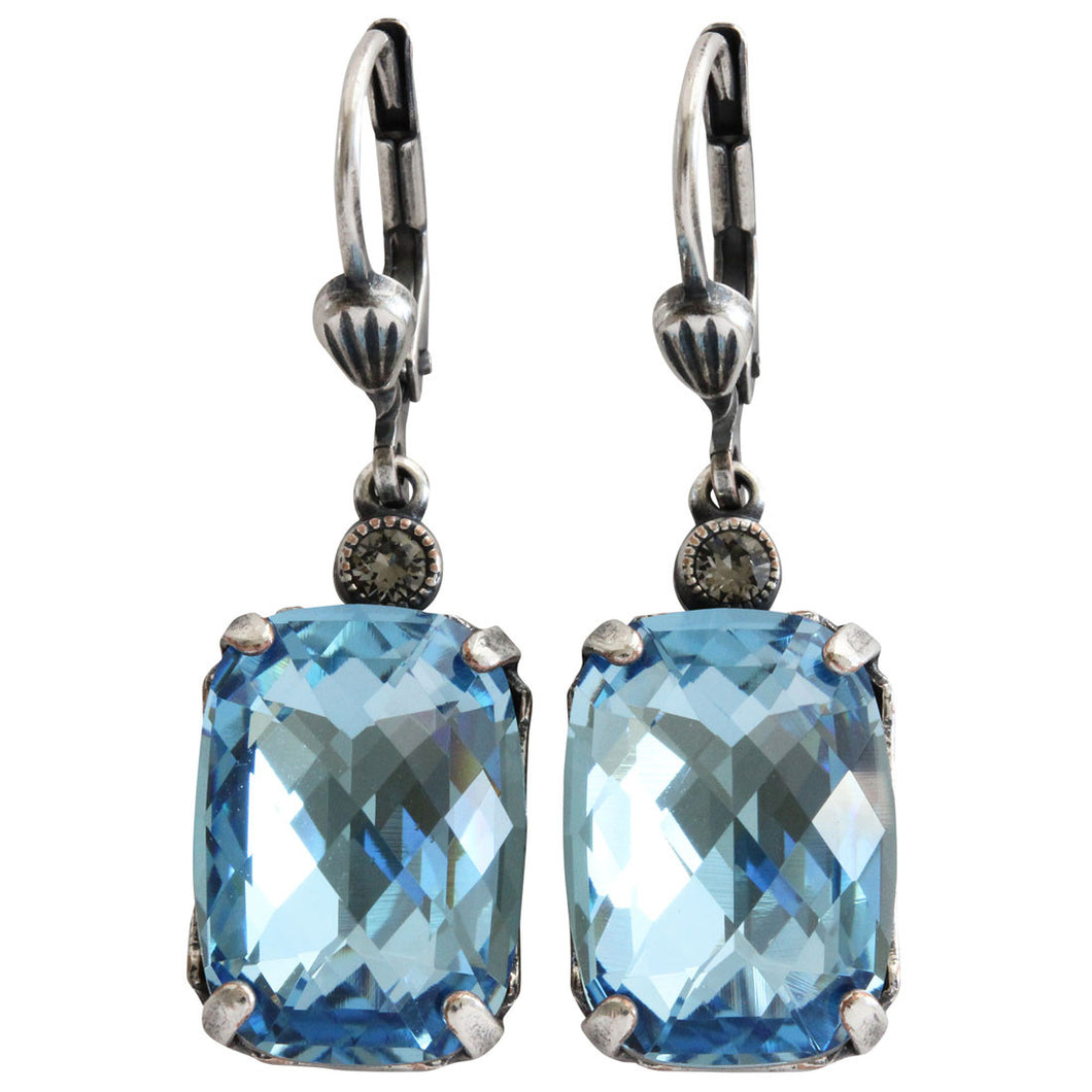 Catherine Popesco Sterling Silver Plated Crystal Rectangular Earrings, 6560 Aqua