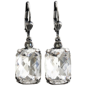 Catherine Popesco Sterling Silver Plated Crystal Rectangular Earrings, 6560 Clear