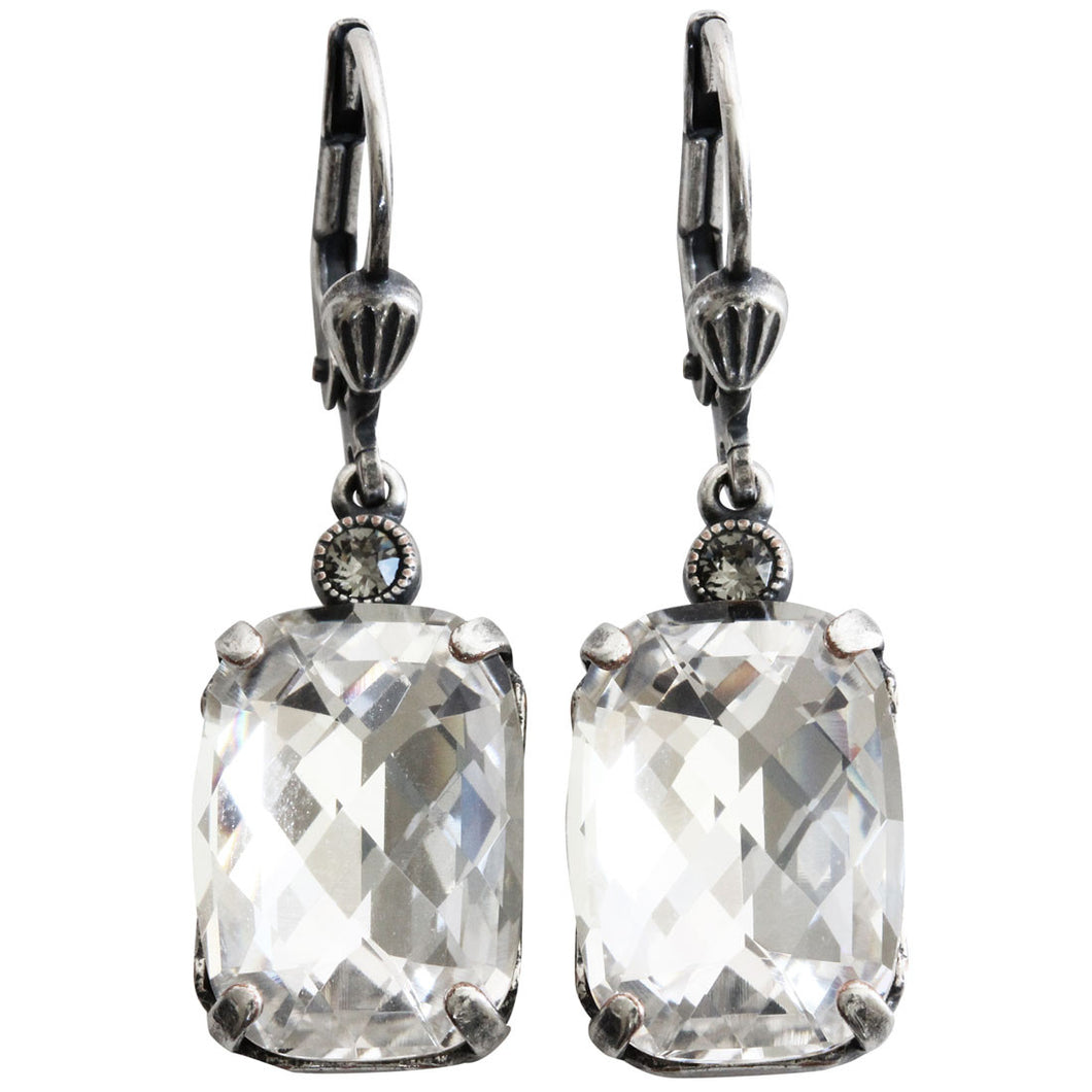Catherine Popesco Sterling Silver Plated Crystal Rectangular Earrings, 6560 Clear