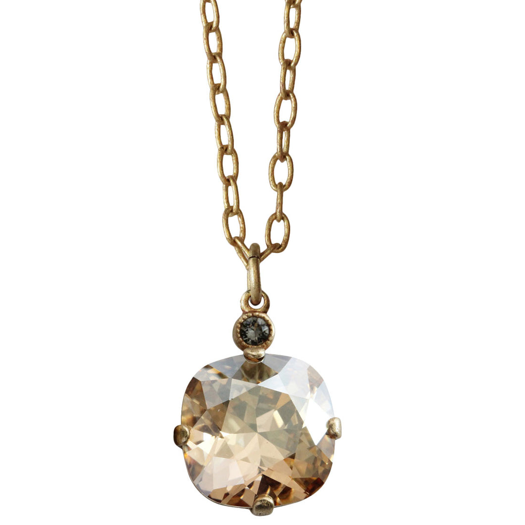 Catherine Popesco 14k Gold Plated Crystal 12mm Pendant Necklace, 6556GN Champagne