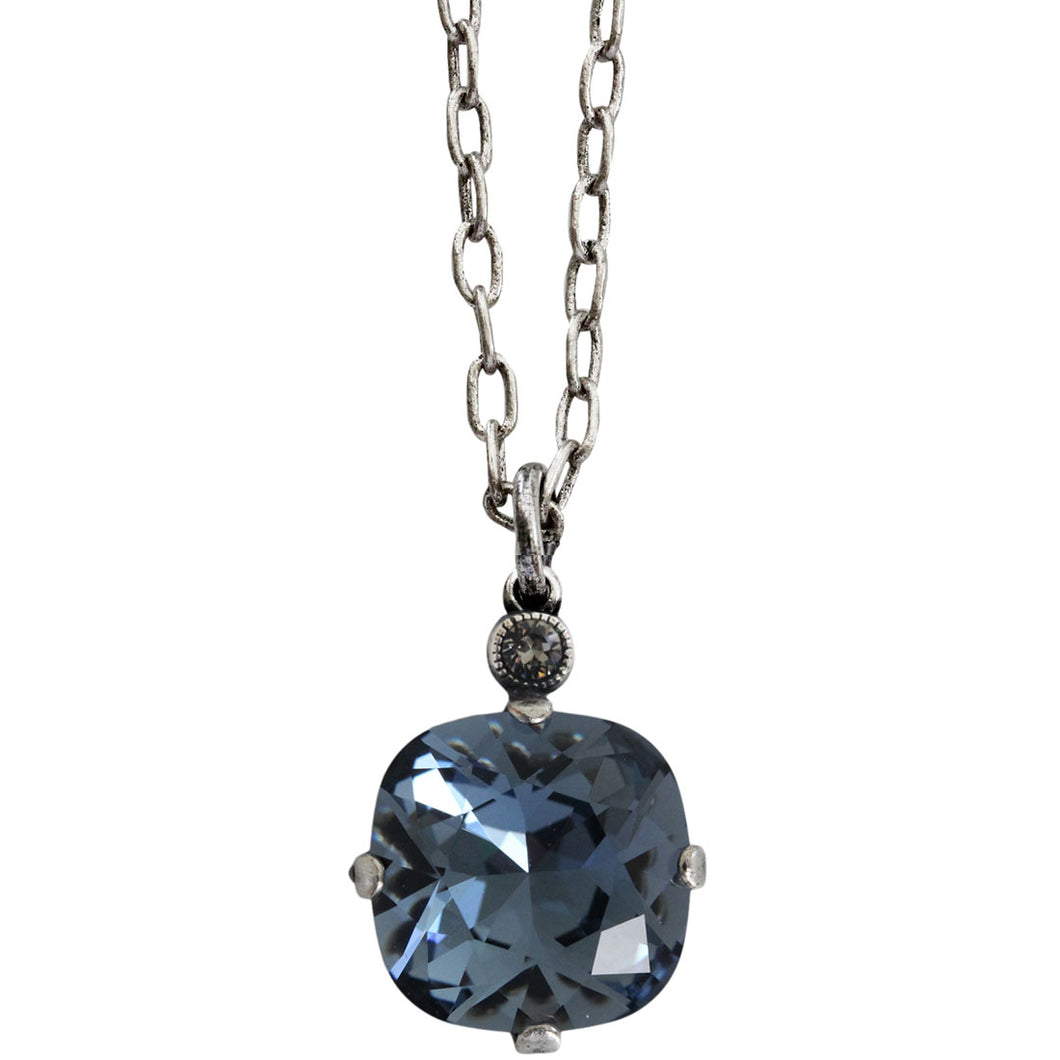 Catherine Popesco Sterling Silver Plated Crystal 12mm Pendant Necklace, 6556N Midnight Blue