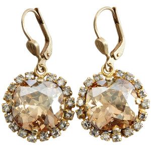Catherine Popesco 14k Gold Plated Cushion Crystal Border Earrings, 4537G Champagne