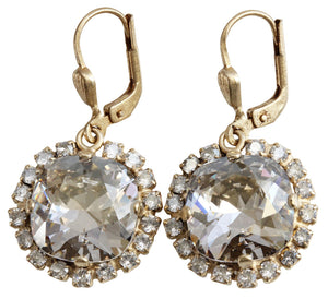 Catherine Popesco 14k Gold Plated Cushion Crystal Border Earrings, 4537G Shade