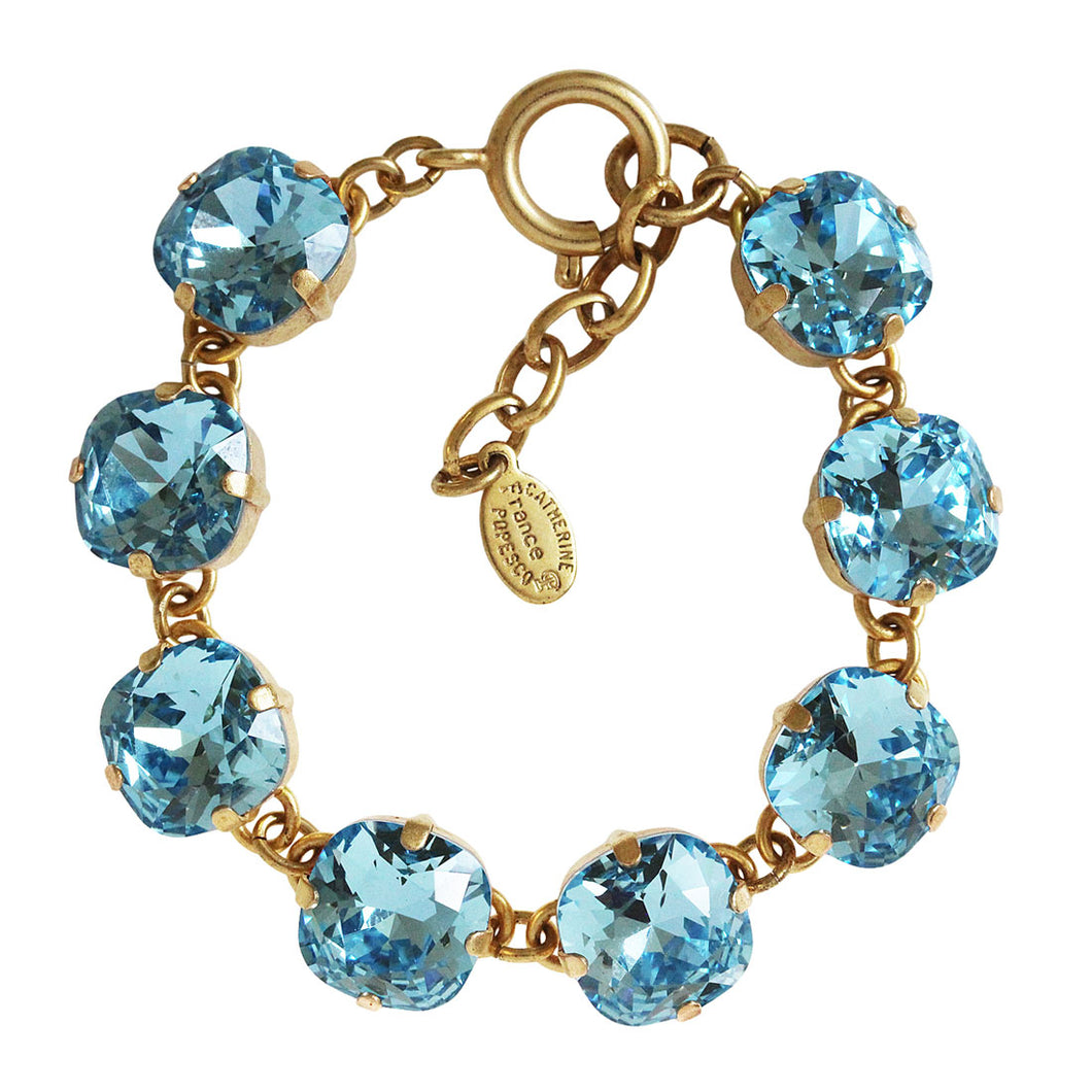 Catherine Popesco 14k Gold Plated Crystal Round Bracelet, 1696G Aqua Blue